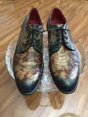 Italian Leather Scaled Leather Lace-Up Shoes - Brown, Black, Blue